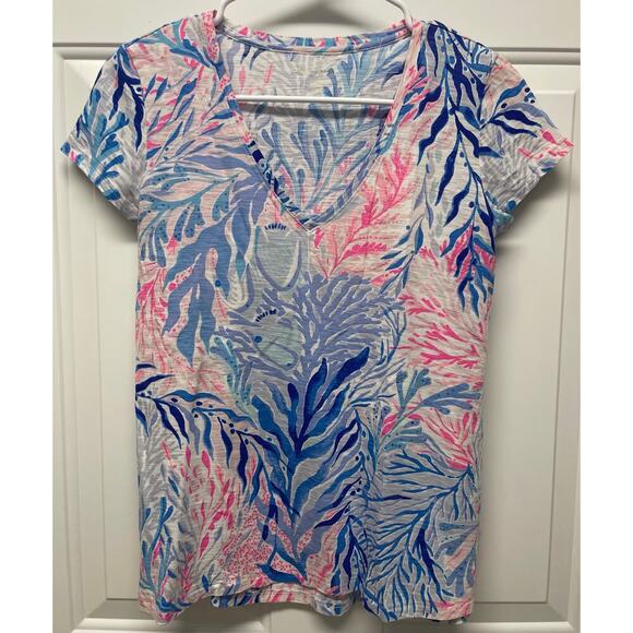 Lilly Pulitzer Tops - Lilly Pulitzer Etta V-neck Cotton Top Crew Blue Tint Kalsize XS